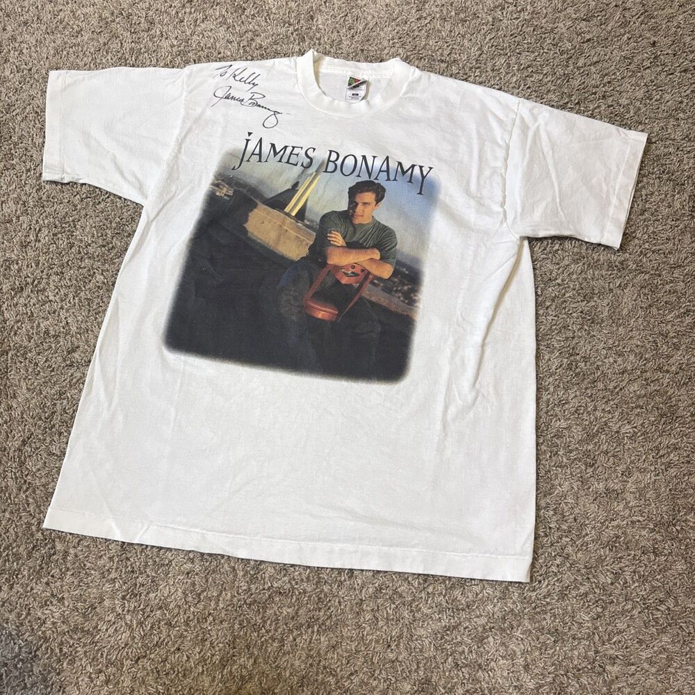 Vintage James Bonamy Tour Shirt Country Music Large Autographed 1997 White USA